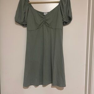 Blue Rain Green Ruched Puff Sleeve Mini Dress